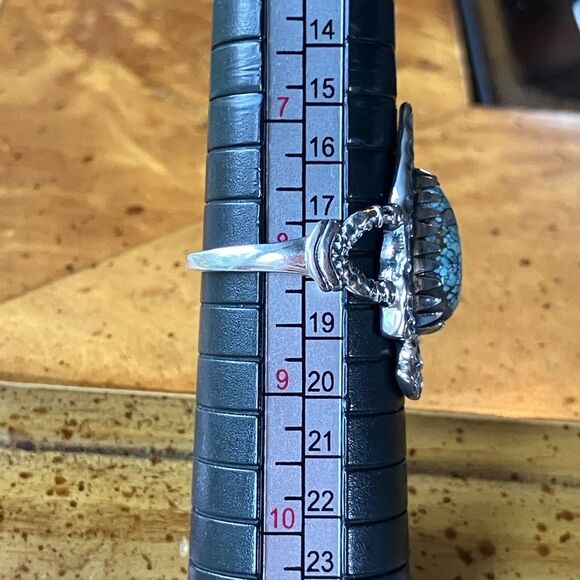 Natural Blue Moon Turquoise Sterling Silver Ring Size 8 - Picture 8 of 9